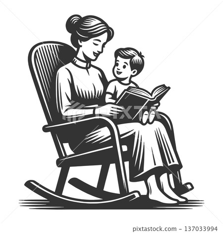 Mother Reading Book to Young Child raster 137033994
