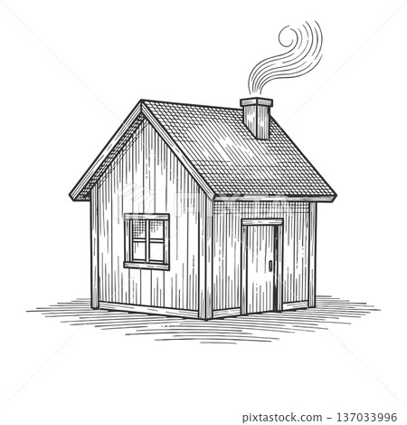 Rustic Wooden Cabin engraving vector illustration Rustic Wooden Cabin engraving vector illustration 137033996