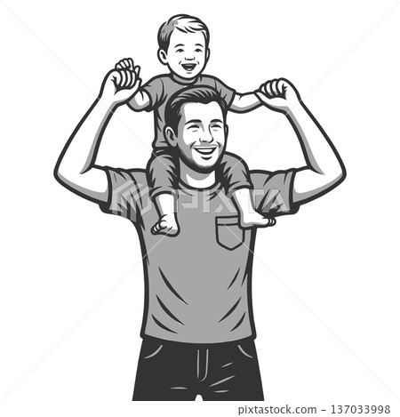 Happy Father Carrying Son on Shoulders raster Happy Father Carrying Son on Shoulders raster 137033998