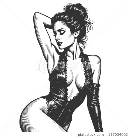Elegant Woman in Lace Bodysuit vector illustration 137034002