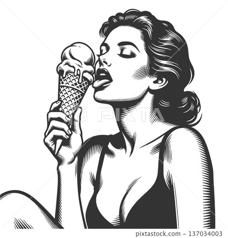 Woman Licking Ice Cream Cone vector illustration Woman Licking Ice Cream Cone vector illustration 137034003
