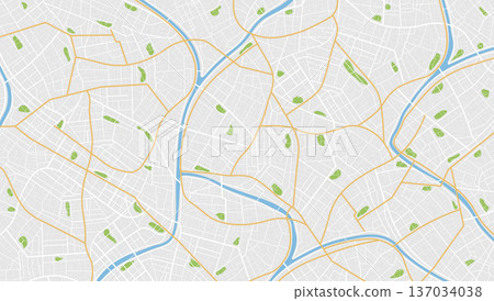 Urban plan poster with streets and water channels showing minimalist city map background. Vector illustration. Urban plan poster with streets and water channels showing minimalist city map background. Vector illustration. 137034038