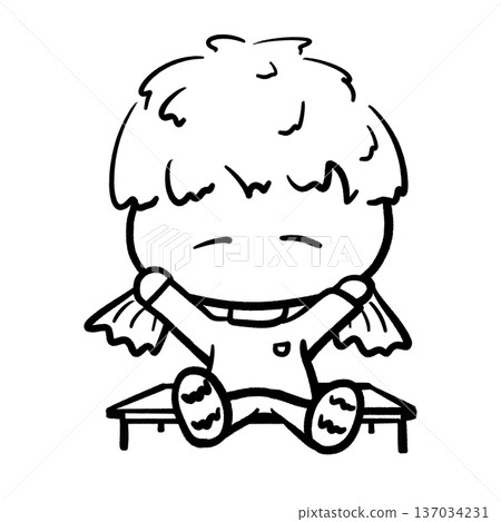 Little girl sitting on a bench hands up cartoon outline illustration Little girl sitting on a bench hands up cartoon outline illustration 137034231