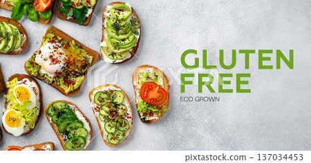 Menu background with variety of different vegan sandwiches Menu background with variety of different vegan sandwiches 137034453