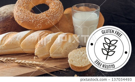 milk and bakery products close up 137034493