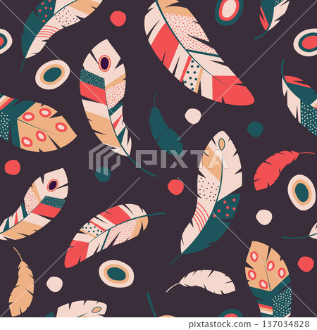 colorful feather seamless pattern 137034828