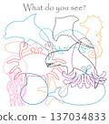 Find hidden objects on the picture, ocean animals theme, mishmash contour set, fun education game for kids, preschool activity for children, vector illustration 137034833