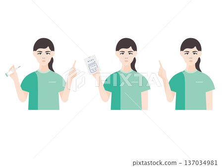 護士插畫素材套裝(上半身,綠色) 護士插畫素材套裝(上半身,綠色) 137034981