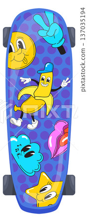 Kid skateboard with funny stickers. Urban street style 137035194