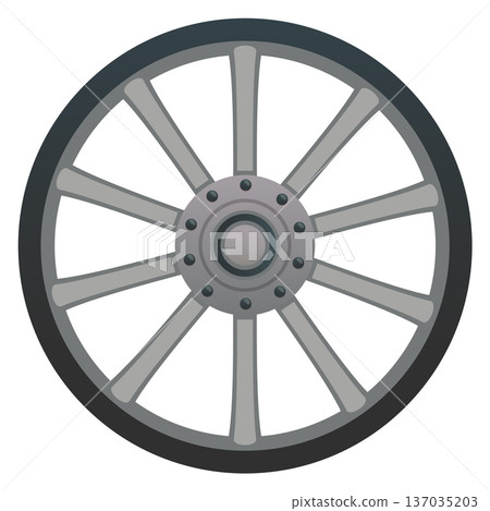 Retro metal wheel cartoon icon. Vintage transport part 137035203
