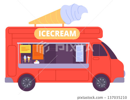 Ice cream truck color icon. Summer dessert stall 137035210