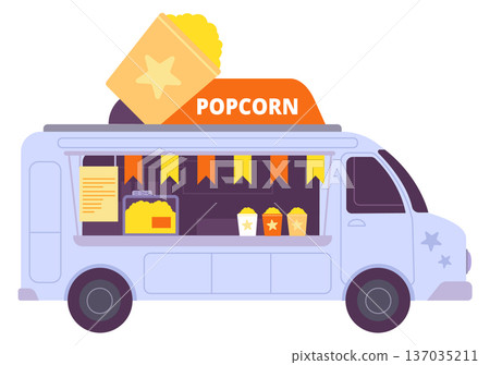 Popcorn street truck. Urban food van icon 137035211