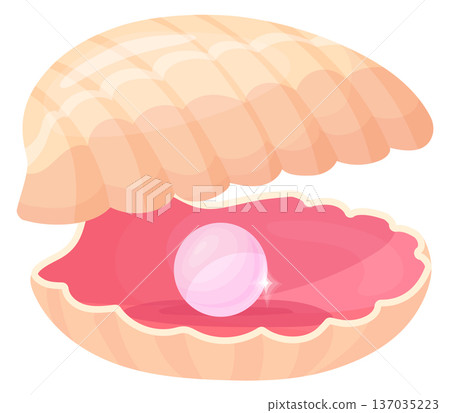 Pearl in clam shell. Natural jewelry cartoon icon 137035223