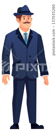 Middle age business character in retro hat and corporate suit 137035260