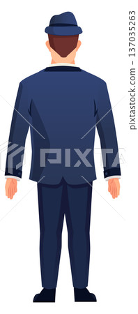 Formal suit character rear view. Standing business man 137035263