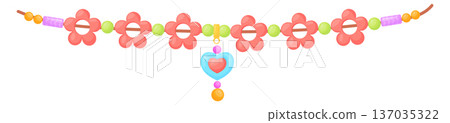 Cute flower bracelet. Plastic color bead necklace 137035322