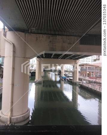 A river flowing under the highway A river flowing under the highway 137035348