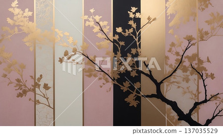 A wallpaper illustration of colorful cherry blossoms with the texture of Japanese paper A wallpaper illustration of colorful cherry blossoms with the texture of Japanese paper 137035529