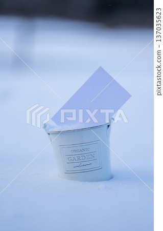 Snowy landscape with white card 137035623