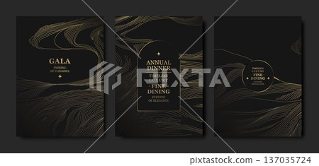 Luxury black and gold gala background, elegant line pattern, art deco frame. Premium vector design abstract curves, VIP invitations, award ceremonies, weddings, birthday dinners Luxury black and gold gala background, elegant line pattern, art deco frame. Premium vector design abstract curves, VIP invitations, award ceremonies, weddings, birthday dinners 137035724