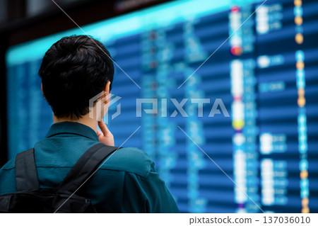 A man checking his flight at the airport. Photo courtesy of Kansai International Airport (KIX) A man checking his flight at the airport. Photo courtesy of Kansai International Airport (KIX) 137036010
