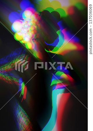 Woman silhouette with vibrant glitch effect and abstract colors Woman silhouette with vibrant glitch effect and abstract colors 137036069