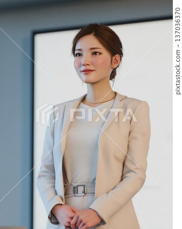 走在辦公室走廊的年輕女商人 137036370