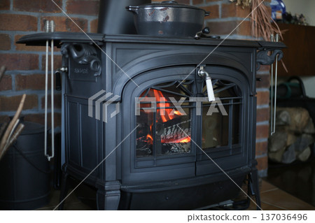 Using a wood stove 137036496