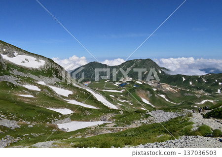 View of Murododaira from the middle of Mount Tateyama in Toyama Prefecture View of Murododaira from the middle of Mount Tateyama in Toyama Prefecture 137036503