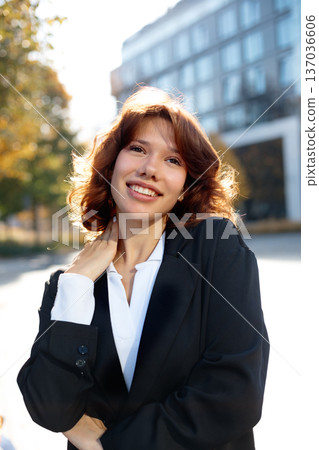 Happy Beautiful Businesswoman Portrait In Golden Hour Light Happy Beautiful Businesswoman Portrait In Golden Hour Light 137036606
