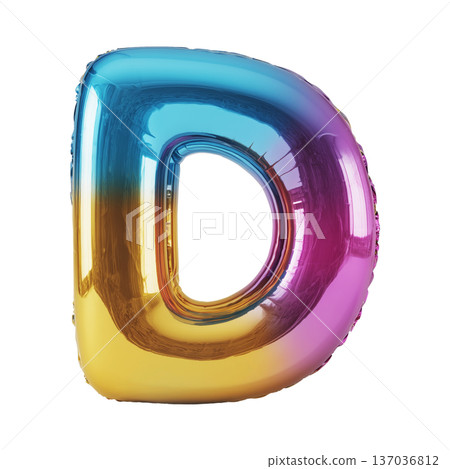 Multicolor metallic inflated balloon letter D shown in glossy style isolated on white background, celebration and festive concept 137036812