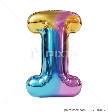 Multicolor metallic inflated balloon letter I shown in glossy style isolated on white background, celebration and festive concept Multicolor metallic inflated balloon letter I shown in glossy style isolated on white background, celebration and festive concept 137036817