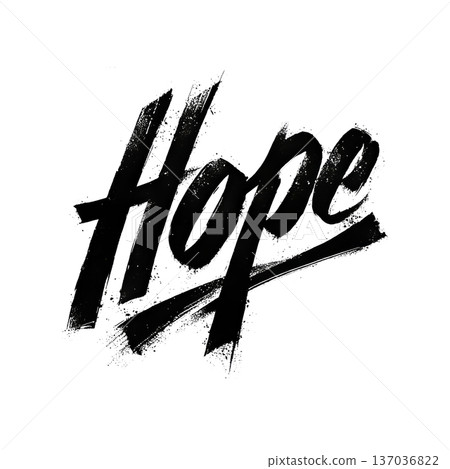 Bold hand drawn brush lettering showing the word Hope in expressive style on a white background, tattoo studio logo, brand name Bold hand drawn brush lettering showing the word Hope in expressive style on a white background, tattoo studio logo, brand name 137036822