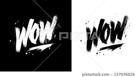 Graffiti wow lettering shown in bold brush style on split black and transparent background, concept of contrast and expression 137036826