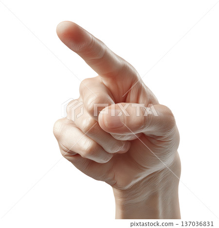 Woman's hand making a index finger pointing gesture, isolated on white background, concept of direction and attention Woman's hand making a index finger pointing gesture, isolated on white background, concept of direction and attention 137036831