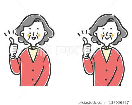 一位老年婦女做出表示贊同的手勢,上半身,向量圖 一位老年婦女做出表示贊同的手勢,上半身,向量圖 137036837