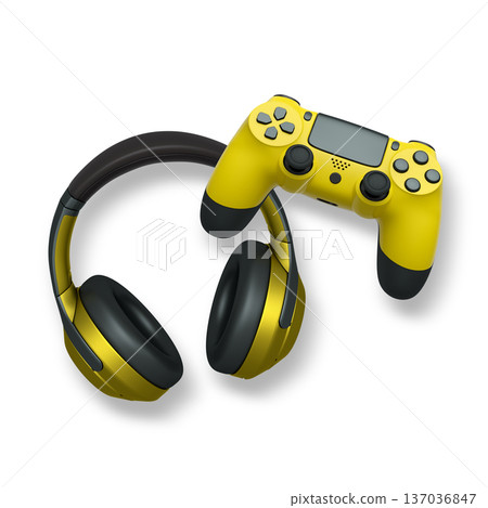 Wireless gaming headset and game controller isolated on white background with clipping path. Modern gaming accessories Wireless gaming headset and game controller isolated on white background with clipping path. Modern gaming accessories 137036847