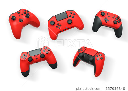 Wireless gaming controllers flying in air isolated on white background, symbolizing gaming technology concept Wireless gaming controllers flying in air isolated on white background, symbolizing gaming technology concept 137036848