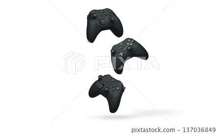 Wireless gaming controllers flying in air isolated on white background, symbolizing gaming technology concept Wireless gaming controllers flying in air isolated on white background, symbolizing gaming technology concept 137036849