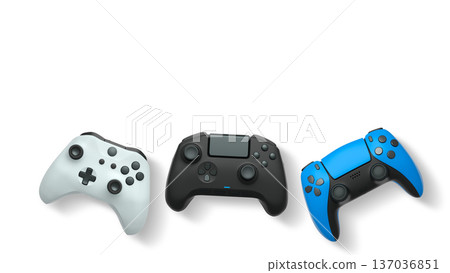 Wireless gaming controllers flying in air isolated on white background, symbolizing gaming technology concept Wireless gaming controllers flying in air isolated on white background, symbolizing gaming technology concept 137036851