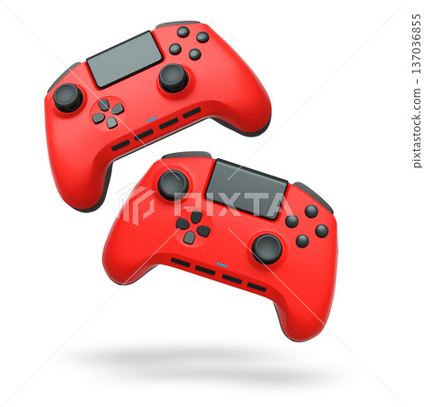Wireless gaming controllers flying in air isolated on white background, symbolizing gaming technology concept 137036855
