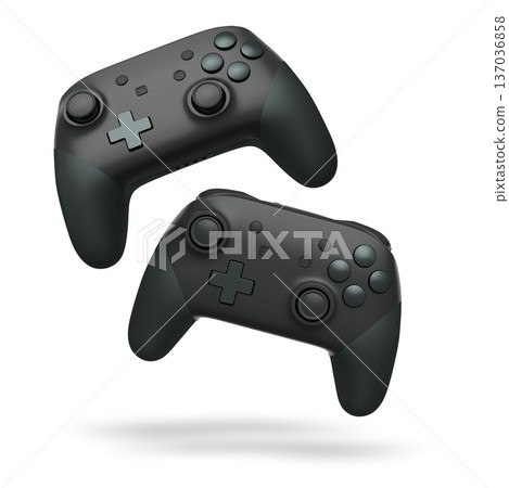 Wireless gaming controllers flying in air isolated on white background, symbolizing gaming technology concept Wireless gaming controllers flying in air isolated on white background, symbolizing gaming technology concept 137036858