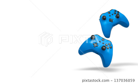 Wireless gaming controllers flying in air isolated on white background, symbolizing gaming technology concept 137036859