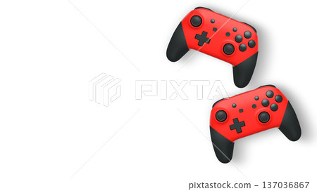 Wireless gaming controllers flying in air isolated on white background, symbolizing gaming technology concept 137036867