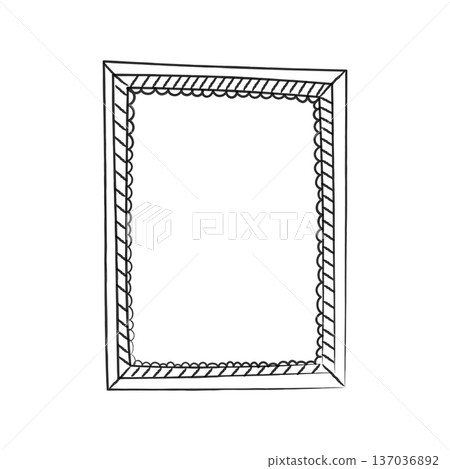 An illustration of square vintage blank painting frame. Victorian mirror hand drawn sketch. An illustration of square vintage blank painting frame. Victorian mirror hand drawn sketch. 137036892