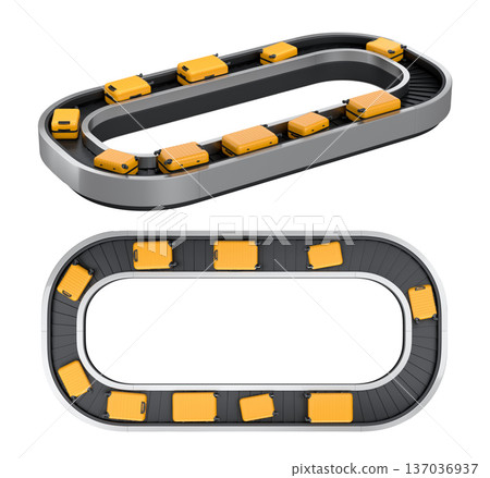 Set of Airport luggage conveyor belt or baggage claim area with suitcases on white. 137036937