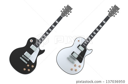 Set of electric acoustic guitar isolated on white transparent background. 137036950