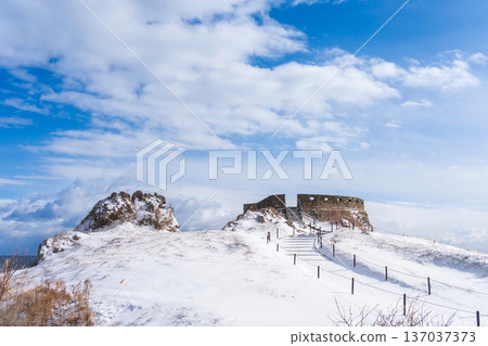青森縣八戶市足重崎展望台的雪景 青森縣八戶市足重崎展望台的雪景 137037373