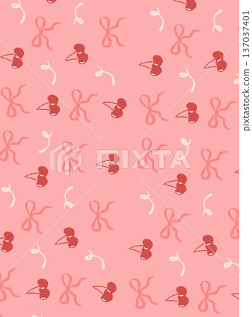 Playful cherry ribbon pink pattern Playful cherry ribbon pink pattern 137037401