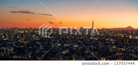 從空中俯瞰東京，矢霧附近東京被染成了橘色。 137037444